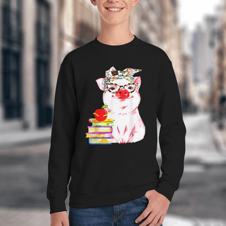Teacher Pig Cute Farm Animal Book Lover School Student For Men Women Kids Youth Crewneck Sweatshirt Teacher Pig Cute Farm Animal Book Lover School Student For Men Women Kids Youth Crewneck Sweatshirt