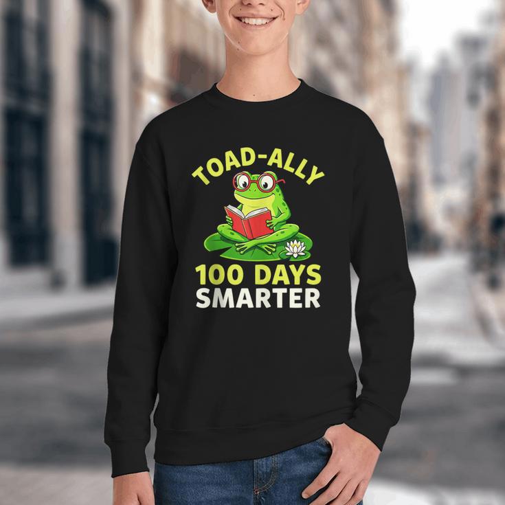 Toad-Ally 100 Days Smarter Frog Reading Book 100 School Day Youth Crewneck Sweatshirt Toad-Ally 100 Days Smarter Frog Reading Book 100 School Day Youth Crewneck Sweatshirt