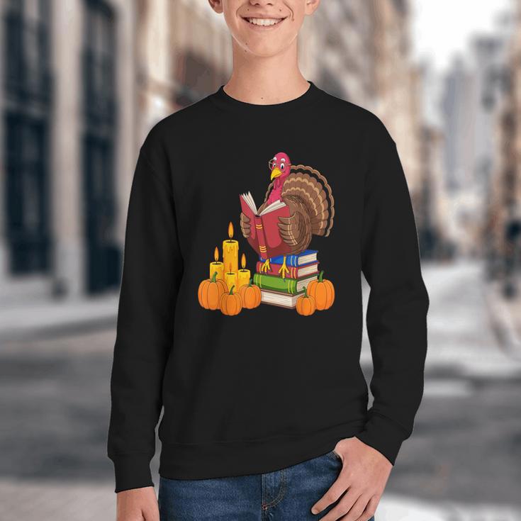 Turkey Reading Books Fall Thanksgiving Teacher Book Youth Crewneck Sweatshirt Turkey Reading Books Fall Thanksgiving Teacher Book Youth Crewneck Sweatshirt