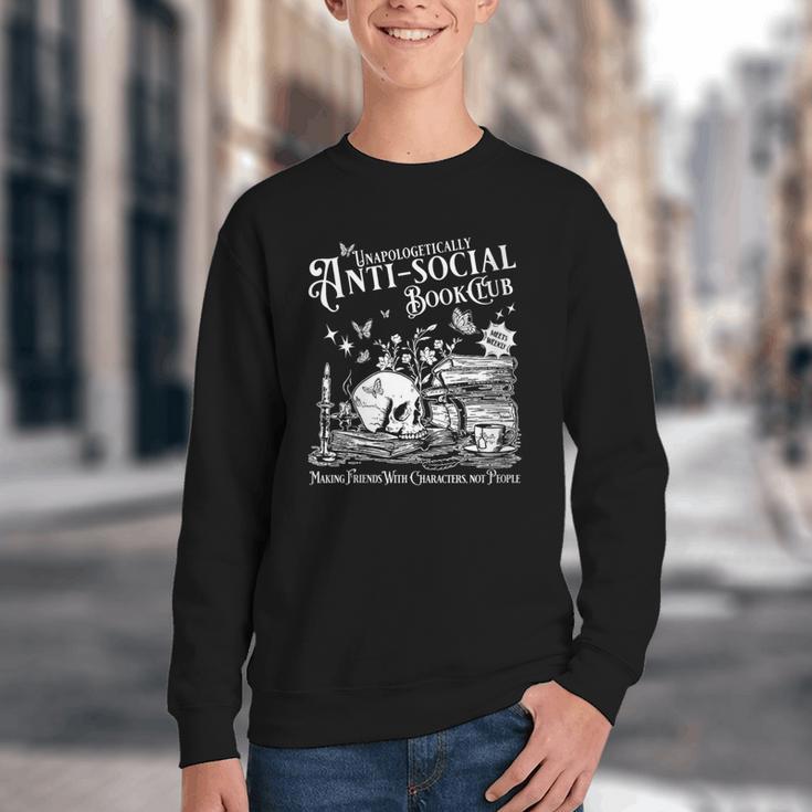 Unapologetically Antisocial Book Club Meets Weekly Retro Youth Crewneck Sweatshirt Unapologetically Antisocial Book Club Meets Weekly Retro Youth Crewneck Sweatshirt
