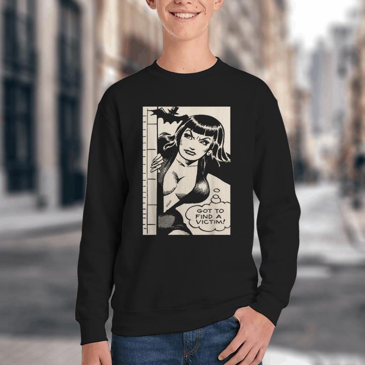 Vintage Vampire Bat Vampire Pin Up Girl Horror Comic Book Youth Crewneck Sweatshirt Vintage Vampire Bat Vampire Pin Up Girl Horror Comic Book Youth Crewneck Sweatshirt
