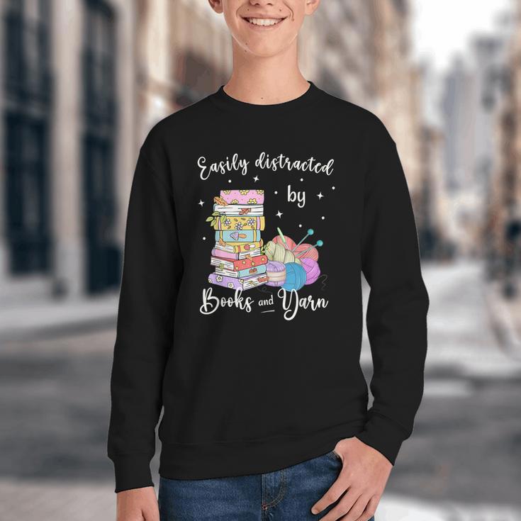 Yarn Quote Easily Distracted By Books And Yarn Reader Youth Crewneck Sweatshirt Yarn Quote Easily Distracted By Books And Yarn Reader Youth Crewneck Sweatshirt