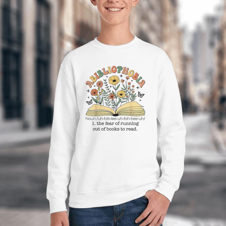 Abibliophobia Wildflower Reading Bookworm Book Reader Youth Crewneck Sweatshirt