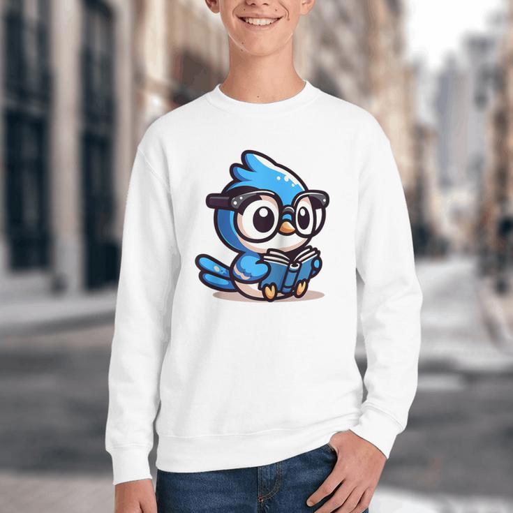 Adorable Book Lover Blue Jay With Reading Glasses Cute Raglan Baseball Tee Youth Crewneck Sweatshirt Adorable Book Lover Blue Jay With Reading Glasses Cute Raglan Baseball Tee Youth Crewneck Sweatshirt