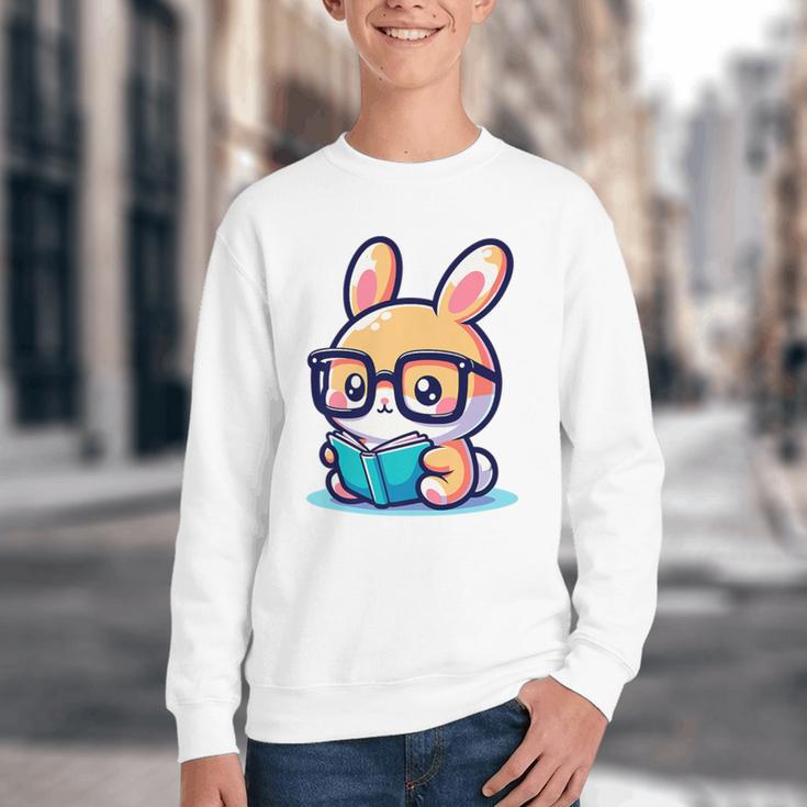 Adorable Book Lover Rabbit With Reading Glasses Cute Premium Youth Crewneck Sweatshirt