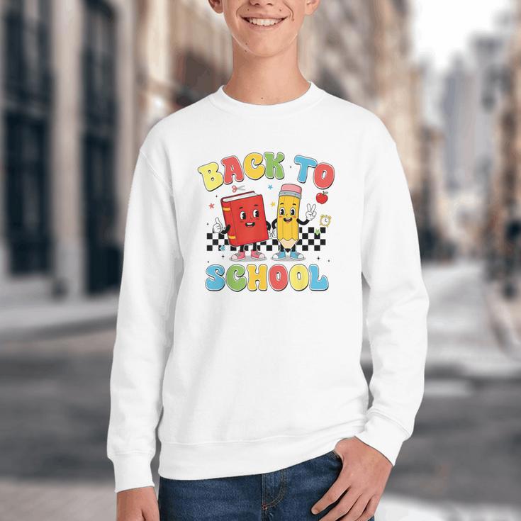 Back To School Checkered Book Pencil Groovy Teacher Student Youth Crewneck Sweatshirt Back To School Checkered Book Pencil Groovy Teacher Student Youth Crewneck Sweatshirt