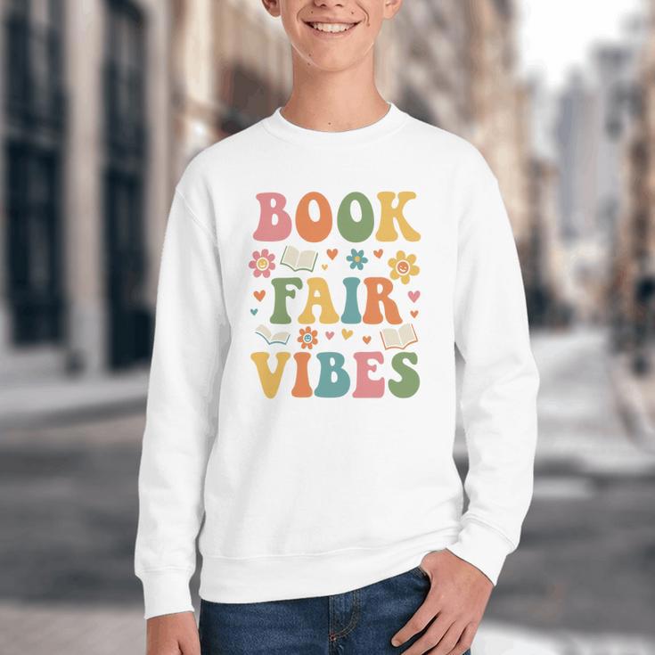 Book Fair Vibes Groovy Retro School Reading Nostalgic Youth Crewneck Sweatshirt