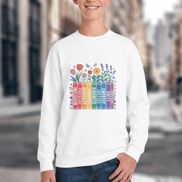 Book Flower Radicalized By Basic Decency Feminist Leftist Youth Crewneck Sweatshirt