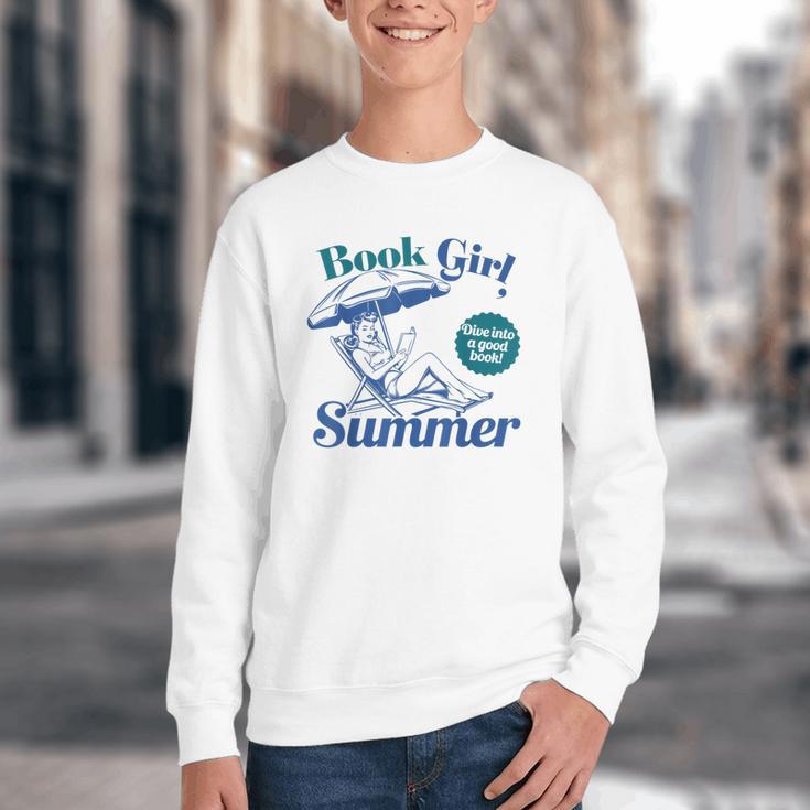 Book Girl Summer Bookish Beach Youth Crewneck Sweatshirt Book Girl Summer Bookish Beach Youth Crewneck Sweatshirt