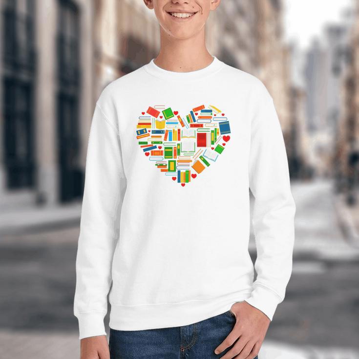Book Lover Librarian Books Heart Valentine Youth Crewneck Sweatshirt