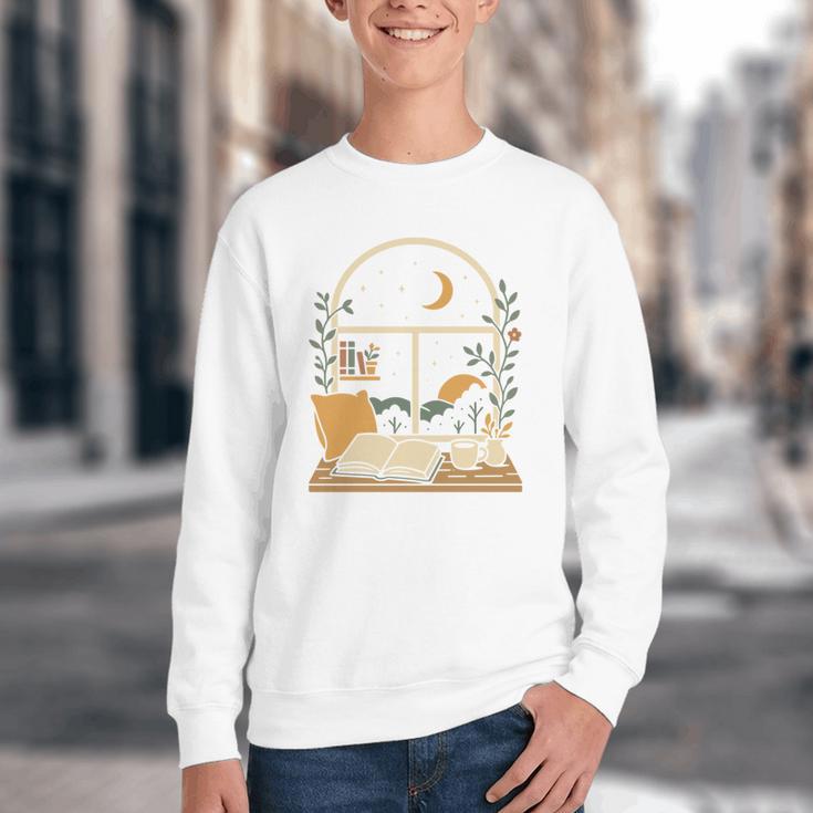 Book Lover Moonlight Reading Scene Night Youth Crewneck Sweatshirt