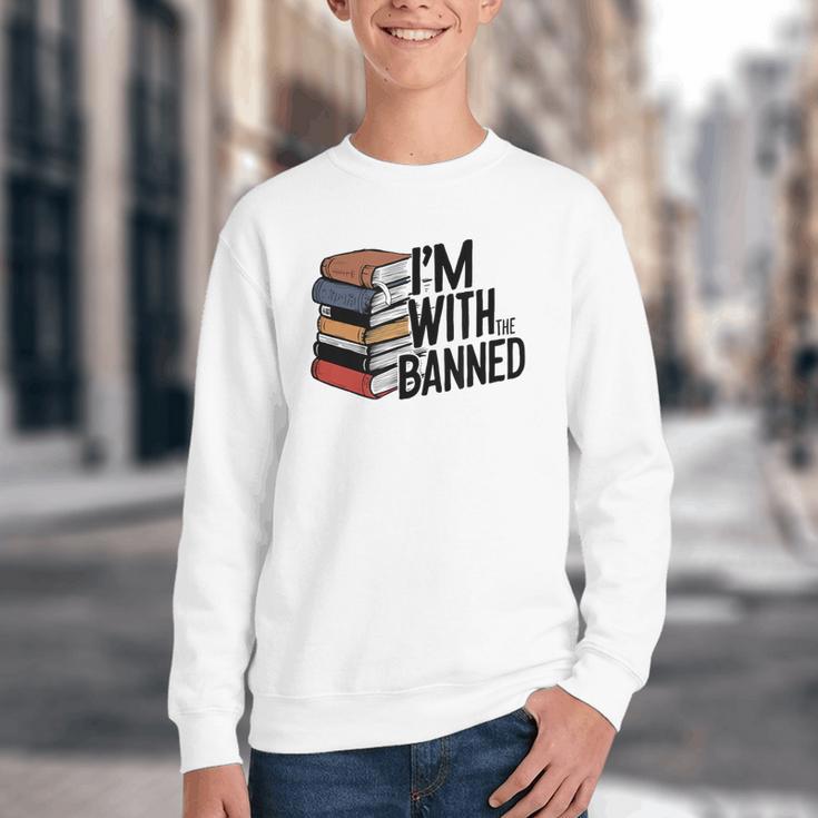 Book Lovers Im With The Banned Books For Reading Librarian Youth Crewneck Sweatshirt