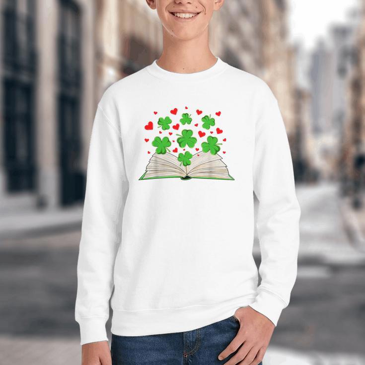Book With Shamrocks Librarian Saint Patrick's Day Kids Youth Crewneck Sweatshirt Book With Shamrocks Librarian Saint Patrick's Day Kids Youth Crewneck Sweatshirt