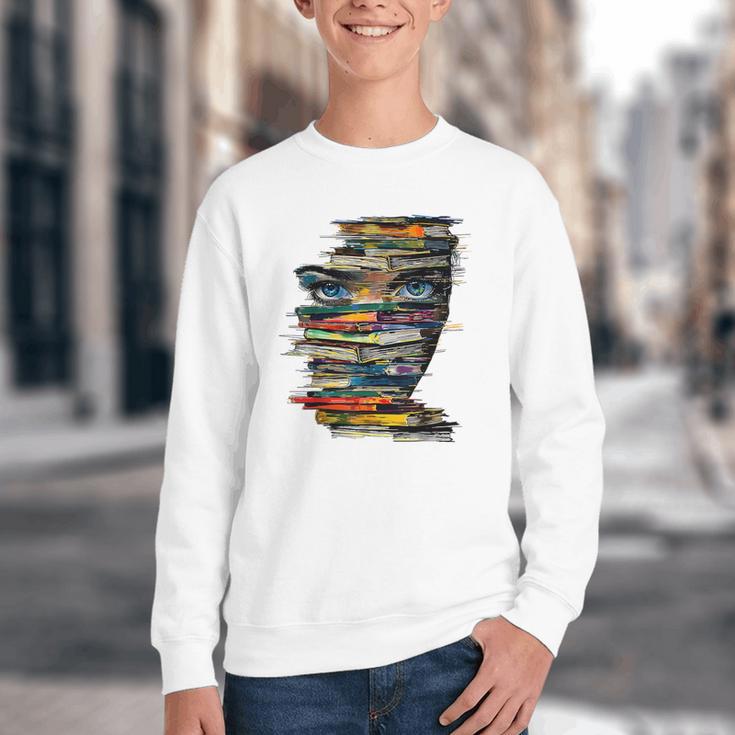 Book Women Graphic Art Colorful Eyes Youth Crewneck Sweatshirt