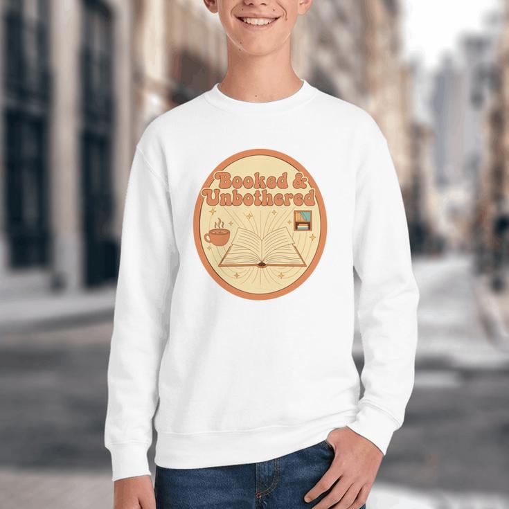 Booked & Unbothered Book Lover Tee Youth Crewneck Sweatshirt