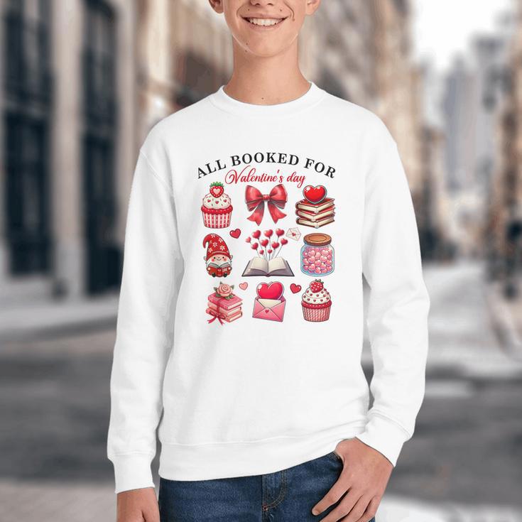 All Booked For Valentine's Day Book Lover Bookworm Bookish Youth Crewneck Sweatshirt