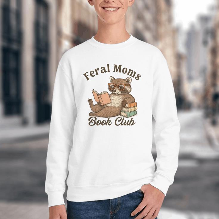 Bookish Feral Moms Book Club Raccoon Mother's Day Bookworm Youth Crewneck Sweatshirt