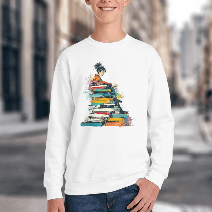 Books Abstract Artist Women Art Painting Books Youth Crewneck Sweatshirt