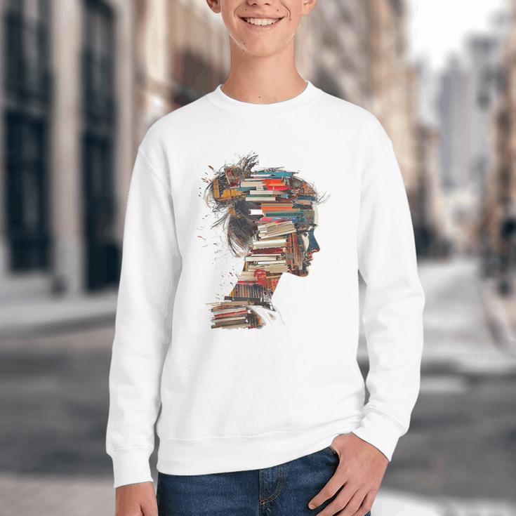 Books Lover Women Art Colorful Drawing Graphic Books Youth Crewneck Sweatshirt