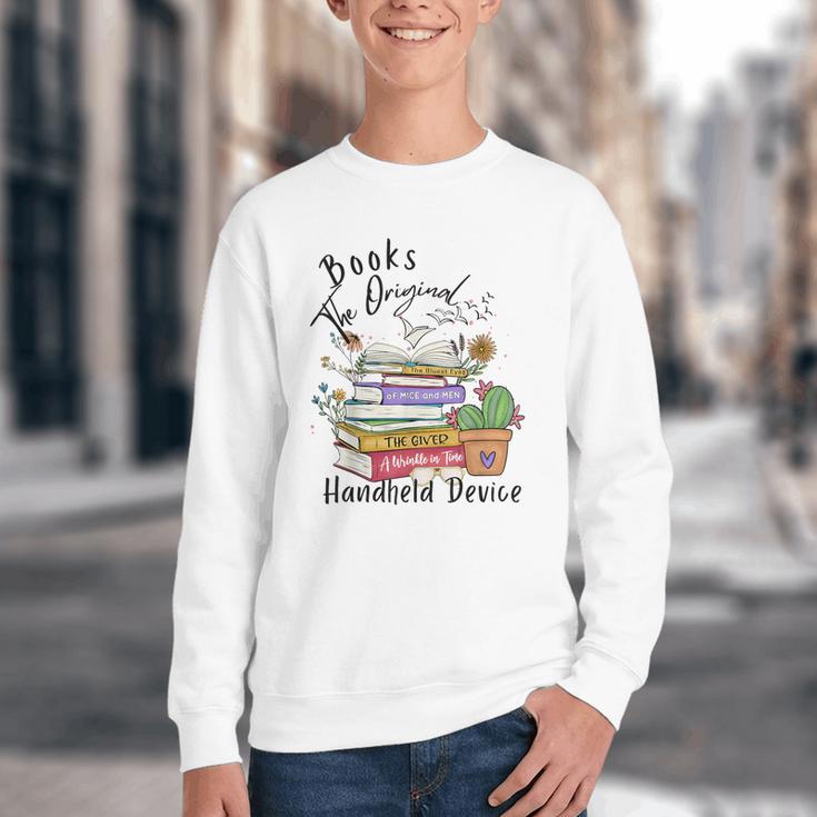 Books Original Handheld Device Reader Literacy Book Lover Youth Crewneck Sweatshirt