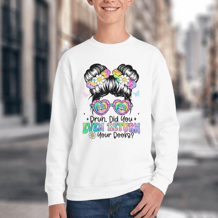 Bruh Return Your Books Reading Library Book Lovers Youth Crewneck Sweatshirt
