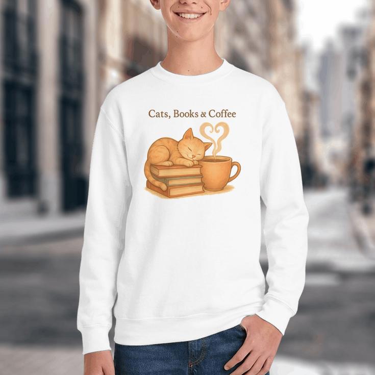 Cats Books And Coffee Heart Cozy Cat Lover Bookworm Readers Youth Crewneck Sweatshirt Cats Books And Coffee Heart Cozy Cat Lover Bookworm Readers Youth Crewneck Sweatshirt