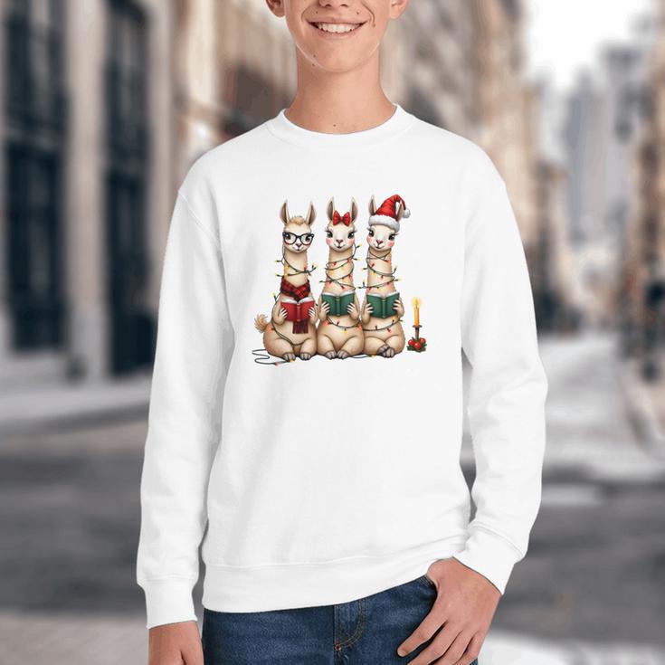 Christmas Three Llamas Reading Reading Books Llama Lover Youth Crewneck Sweatshirt Christmas Three Llamas Reading Reading Books Llama Lover Youth Crewneck Sweatshirt
