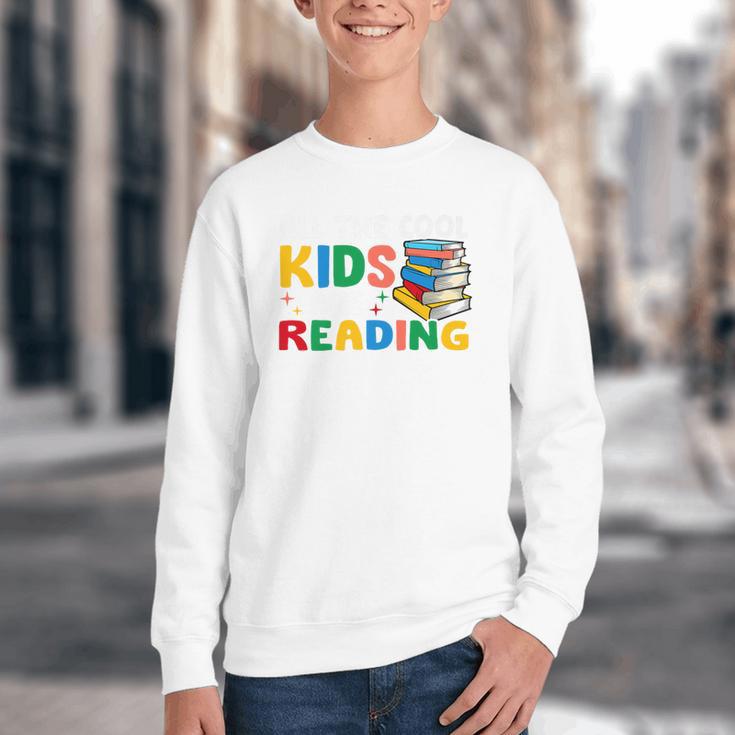 All The-Cool Kids Are Reading Teacher Book Lover Librarian Premium Youth Crewneck Sweatshirt