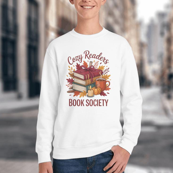 Cozy Readers Book Society Fall Autumn Floral Pumpkin Season Youth Crewneck Sweatshirt