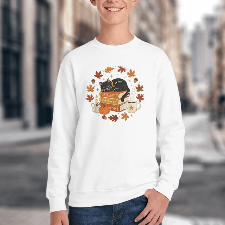 Cute Cat Fall In Love With Reading Book Cat Lover Librarian Youth Crewneck Sweatshirt
