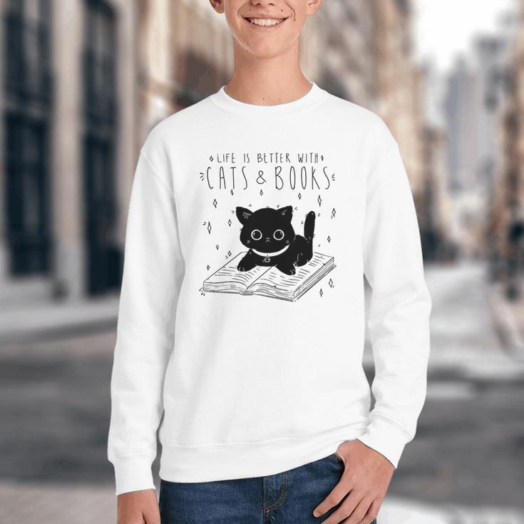 Cute Cats And Books Aesthetic Feline Reader Graphic Premium Tri-Blend Youth Crewneck Sweatshirt Cute Cats And Books Aesthetic Feline Reader Graphic Premium Tri-Blend Youth Crewneck Sweatshirt