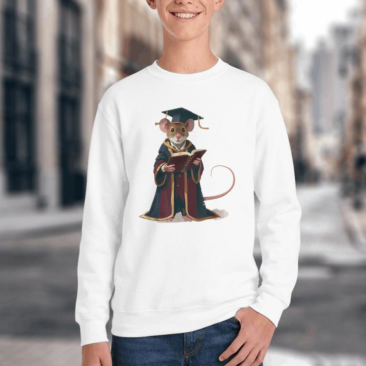 Cute Mouse Reading Book Graduation Youth Crewneck Sweatshirt