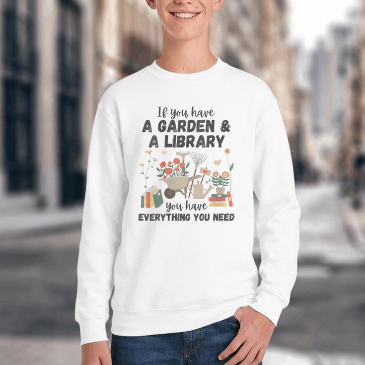 Gardening & Library Lover Books Reading Plants Cute Youth Crewneck Sweatshirt
