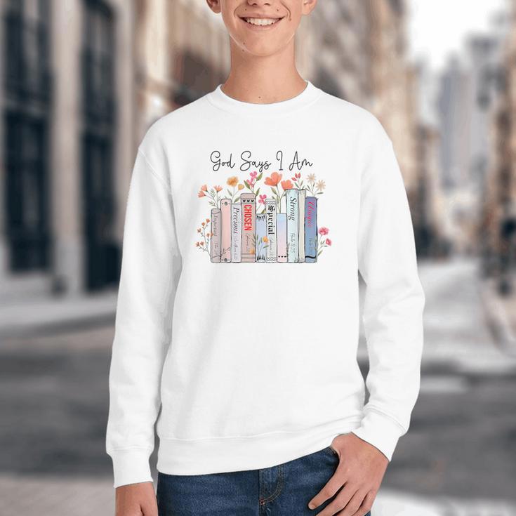 God Says I Am Book Bible Verse Christian Girls Women Youth Crewneck Sweatshirt