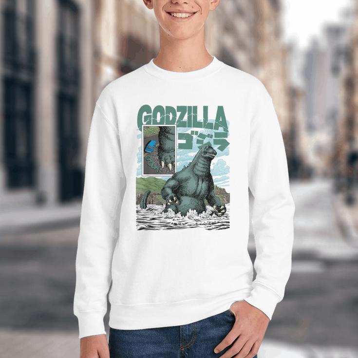 Godzilla Ocean Scene Comic Book Illustration Movie Monster Youth Crewneck Sweatshirt