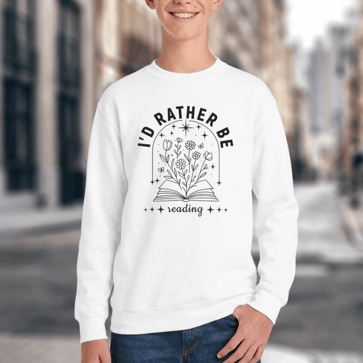 I’d Rather Be Reading Minimal Book Lover Arch Youth Crewneck Sweatshirt