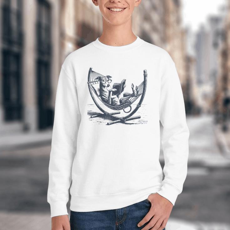 Italian Greyhound Whippet Dog Reading Book Hammock Iggy Mom Youth Crewneck Sweatshirt