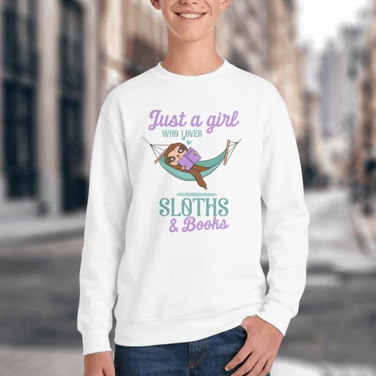 Just a Girl Who Loves Sloths And Books Youth Crewneck Sweatshirt Just a Girl Who Loves Sloths And Books Youth Crewneck Sweatshirt