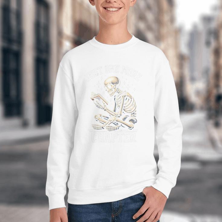 Just One More Chapter Reading Skeleton Book Lover Premium Tri-Blend Youth Crewneck Sweatshirt