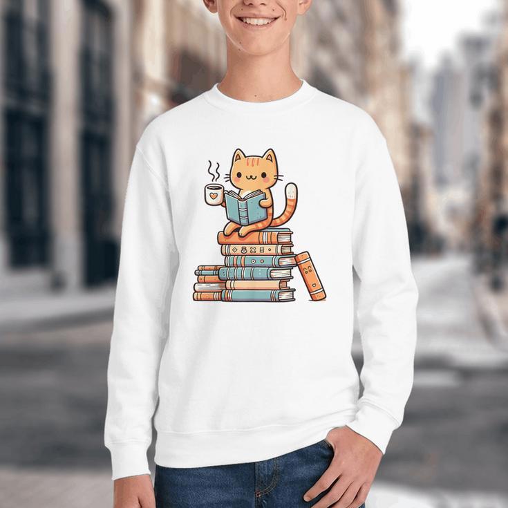 Kawaii Cat Coffee Books Teacher Men Women Girls Kids Youth Crewneck Sweatshirt Kawaii Cat Coffee Books Teacher Men Women Girls Kids Youth Crewneck Sweatshirt