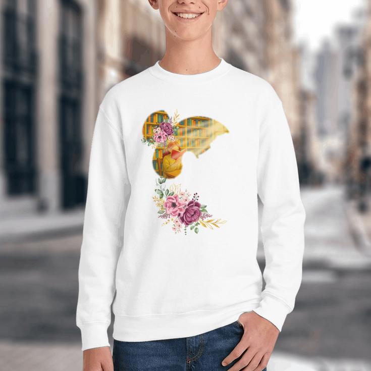 And Into The Library She Goes Book Lover Reading Bookworm Youth Crewneck Sweatshirt