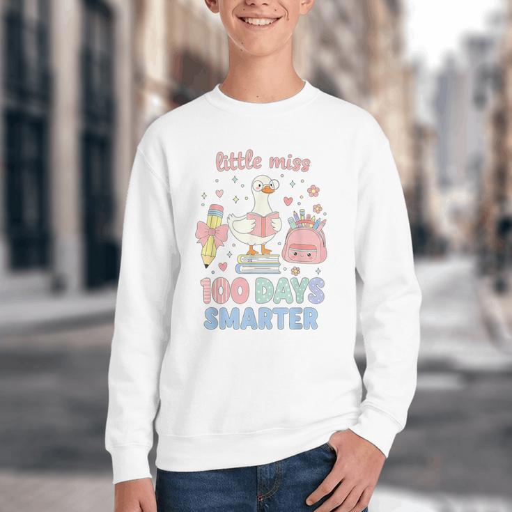 Little Miss 100 Days Smarter Cute Goose Reading Books Girls Youth Crewneck Sweatshirt Little Miss 100 Days Smarter Cute Goose Reading Books Girls Youth Crewneck Sweatshirt