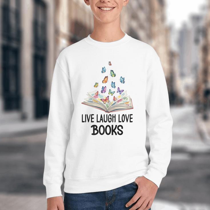 Live Laugh & Love Books Reading Butterfly Book Lover Bookish Premium Youth Crewneck Sweatshirt