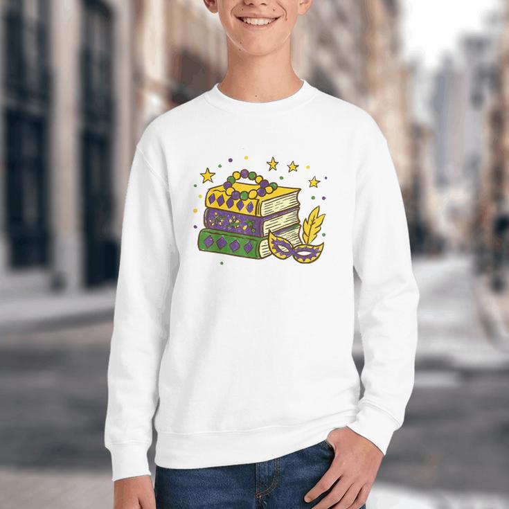 Mardi Gras Book Lover Reading Reader Men Women Kids Youth Crewneck Sweatshirt