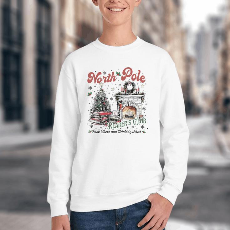 North Pole Book Club Book Lover Bookish Bookworm Christmas Youth Crewneck Sweatshirt
