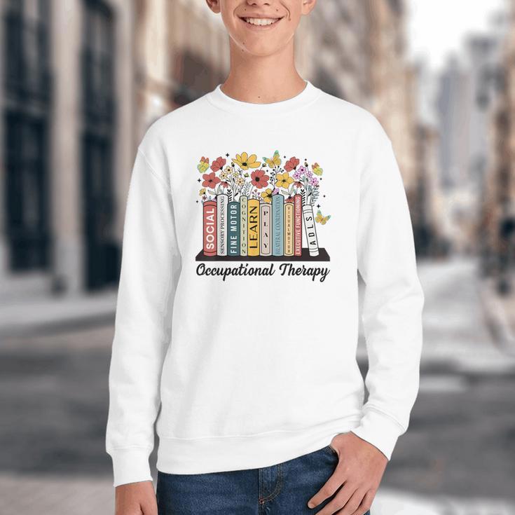 Occupational Therapy Wildflower Book OT Therapist Assistant Youth Crewneck Sweatshirt