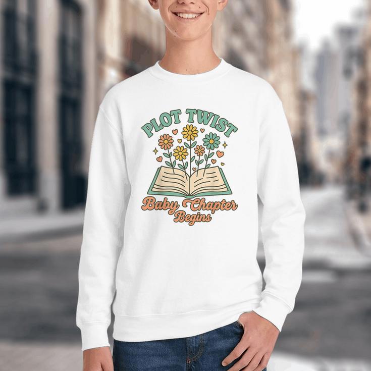 Pregnancy Announcement Book Lover Reveal Pregnant Youth Crewneck Sweatshirt