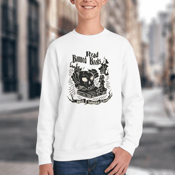Read Banned Books Unlock Forbidden Knowledge Youth Crewneck Sweatshirt