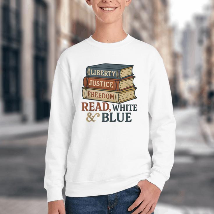 Read Blue Liberty Books July 4th Independence Youth Crewneck Sweatshirt