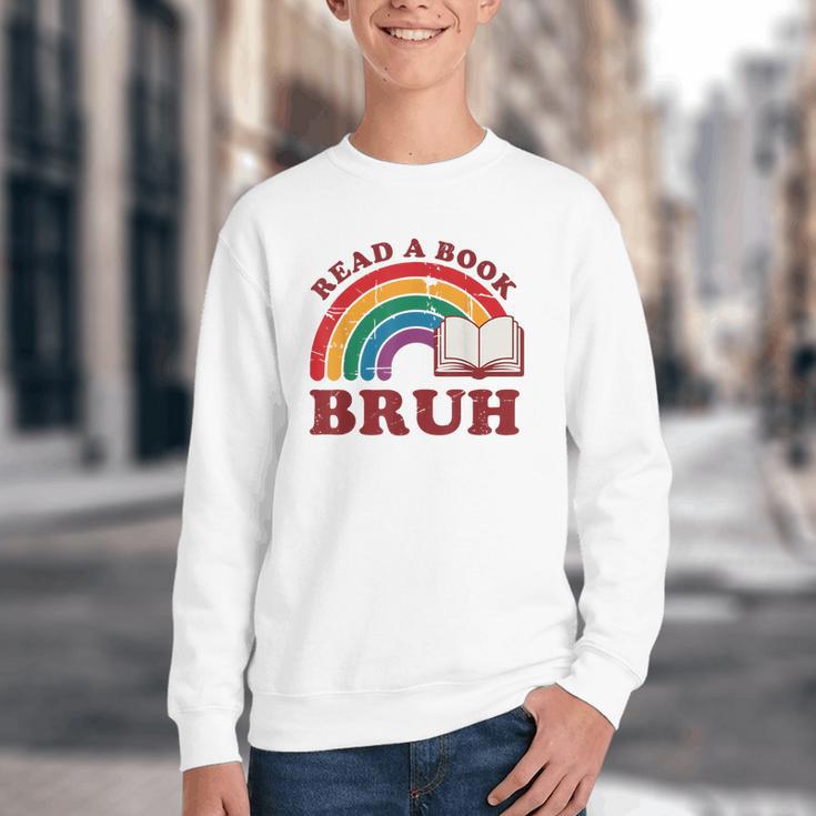 Read A Book Bruh Rainbow Vintage Reading Library Student Youth Crewneck Sweatshirt